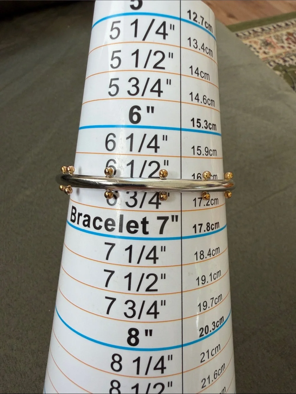 Two-Tone Gold & Silver Bead Stainless Steel Bangle Bracelet